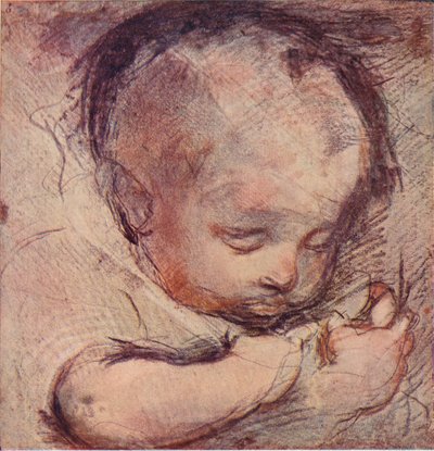 Study of a Sleeping Baby, c1500-tallet, 1903 av Federico Barocci