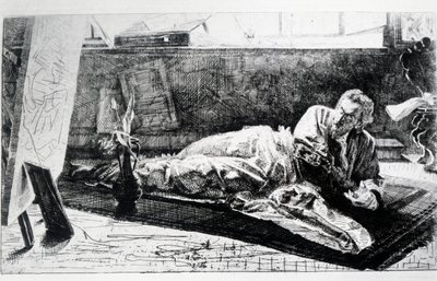 Carthusian eller At the Charterhouse of Pavia (etsing) av Federico Faruffini