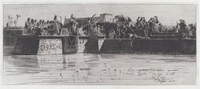 Øvre del av et maleri som representerer det egyptiske offeret av en jomfru til Nilen av Federico Faruffini