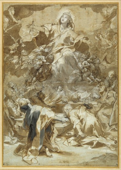 The Assumption of the Virgin (penn og brunt blekk med brune og grå vask) av Federico Fiori Barocci or Baroccio