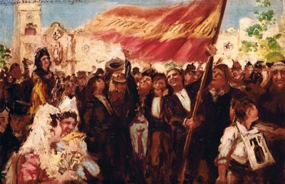 Plaza San Antonio de Cadiz på dagen for eden til grunnloven av 1812 (olje på lerret) av Federico Godoy y Castro