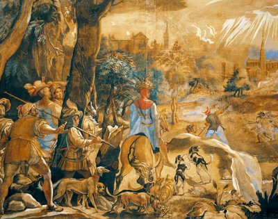 Jaktscene med imaginære Firenze av Federico Zuccaro
