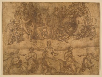 Forløste sjeler og allegoriske figurer, studie for den siste dommens freskomaleri i kuppelen til Duomo, Firenze av Federico Zuccaro