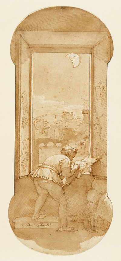 Taddeo-tegning av måneskinn i Calabreses hus av Federico Zuccaro