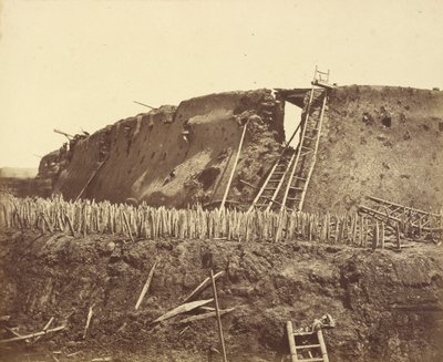 Utsiden av Taku North Fort umiddelbart etter at den ble fanget av Storm av Felice Beato