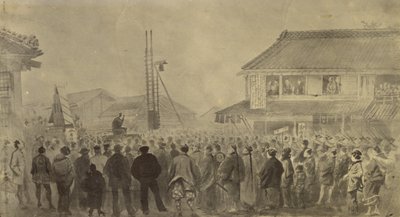 Fotografisk kopi av en tegning av Charles Wirgman av en henrettelse av Felice Beato