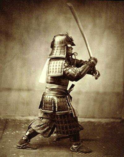 Samurai med hevet sverd, c1860 av Felice Beato