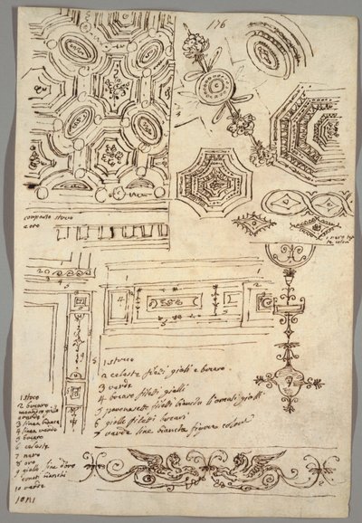 Dekorative motiver; Verso: Anatomiske studier av Felice Giani