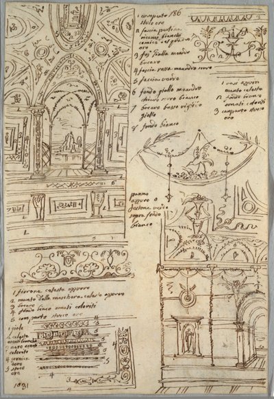 Dekorative studier; Verso: Anatomiske studier av Felice Giani
