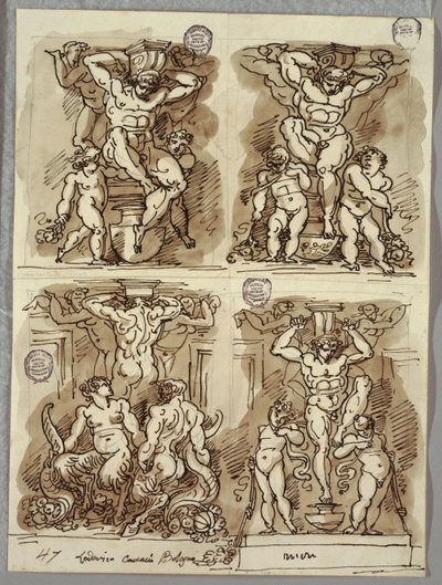 Four Herms, studier etter Carracci av Felice Giani