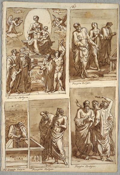 Fire studier av verk av Perugino og Francia av Felice Giani