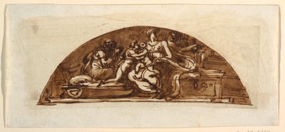 Lunette av hellig familie med St. Elizabeth og St. Joseph av Felice Giani
