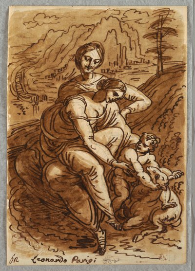 Madonna og barn med St. Anna og lam, etter Leonardo av Felice Giani