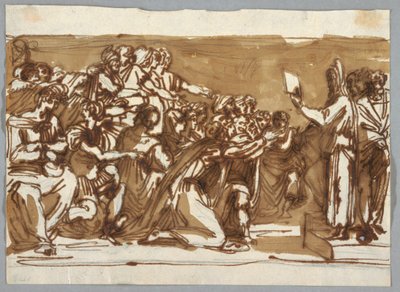 Moses viser lovens tabeller til israelittene, etter Perino del Vaga av Felice Giani