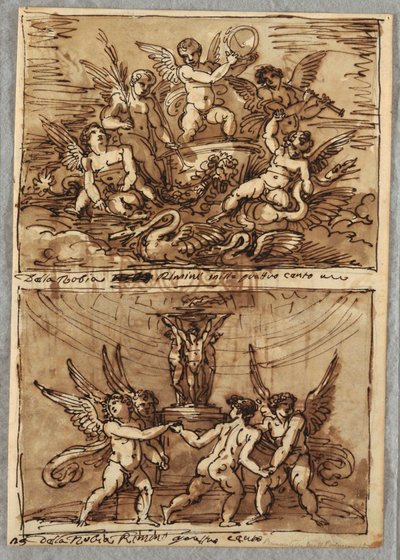 Putti i en vogn med delfiner og svaner av Felice Giani