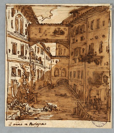 Skissebokside: Studie av Reno, Bologna; Verso: Arkitektoniske detaljer av Felice Giani