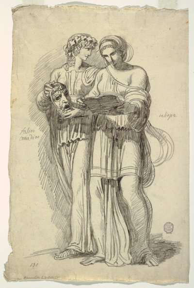 Thalia, Muse of Comedy og Calliope, Muse of Epic Poetry av Felice Giani