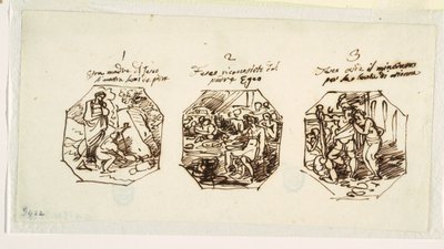 Tre skisser av Theseus-emner, for Sala di Teseo, Palazzo Gaddi, Forli av Felice Giani