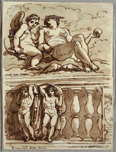 Venus og Amor, studie etter Annibale Carracci av Felice Giani