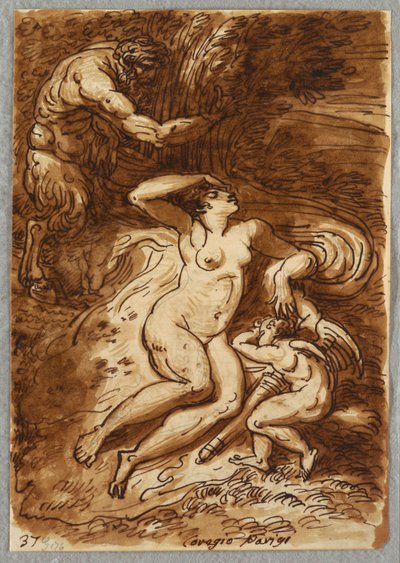 Venus og Amor og Satyr, Studie etter Correggio av Felice Giani