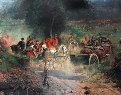 Den tredje italienske uavhengighetskrigen: "" slaget ved Bezzecca"" Den 21.07.1866 motarbeidet det liket av jegerne til Giuseppe Garibaldi mot den østerrikske hæren. Detalj. Maleri av Felice Zennaro (1833-1926) Milano, Risorgimentos museum av Felice Zennaro