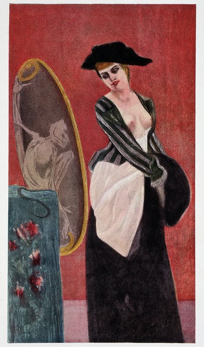 The Demon of Covettery: en monstrøs refleksjon av en kvinne som ser på seg selv i et speil, "Felicien Rops"" av Rudolf Klein. av Félicien Rops