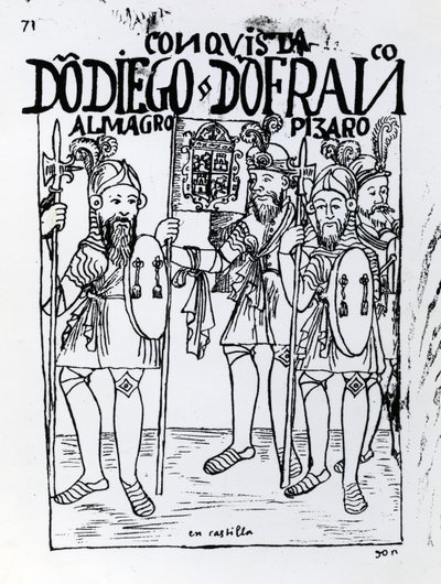 Conquistadorene Diego de Almagro og Francisco Pizarro forsonet seg på Castille av Felipe Huaman Poma de Ayala