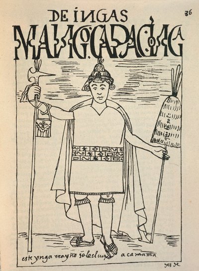 Representasjon av Manco Capac, den legendariske inka-stiftelsen av kongeriket Cusco og en figur av inka-mytologi (blekktegning av Felipe Huaman Poma de Ayala