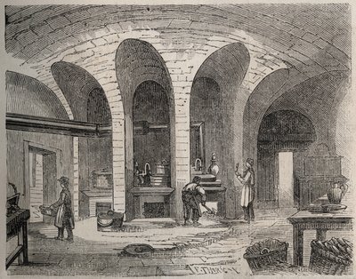 Paris - Prison de la petite Roquette (fengsel for kvinner og tenåringer) - Les Cuisines - Gravering av etter Felix Thorigny - i Le Monde Illustre fra juli 1865 av Felix (after) Thorigny