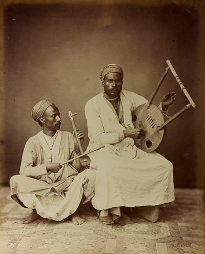 Album " Damas et Baalbek ": Et par syriske musikere fotografert mens de spilte et strengeinstrument av Félix Bonfils