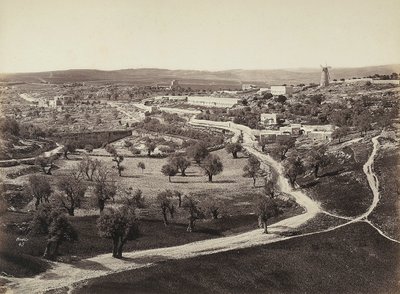 Dallandskap med vindmølle og olivenlunder av Félix Bonfils