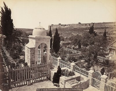 Utsikt over Getsemane-hagen eller Olivenhagen, hvor Kristus ifølge tradisjonen passerte de siste dagene av sitt liv av Félix Bonfils