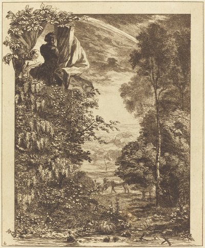 Et regnbuelandskap med to kvinner som ser på det ovenfra av Felix Bracquemond
