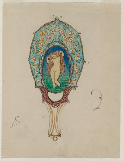 Design for et håndspeil, ca. 1900-1902. av Felix Bracquemond