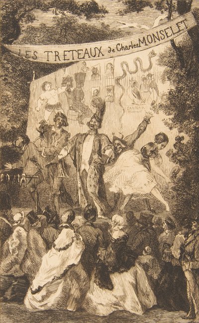 Frontispice for Les Treteaux de Monselet, 1859. av Felix Bracquemond