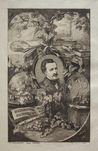 Frontispice for "New Works of Champfleury, The Friends of Nature:" Portrett av Champfleury, etter Gustave Courbet av Felix Bracquemond