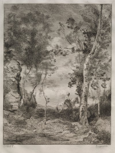 Landskap, eller Den hvite hesten, etter Corot av Felix Bracquemond