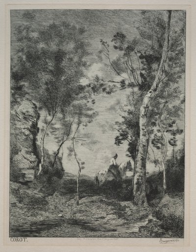 Landskap, eller Den hvite hesten, etter Corot av Felix Bracquemond