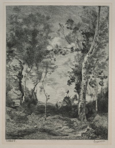 Landskap, eller Den hvite hesten, etter Corot, ca. 1858. av Felix Bracquemond