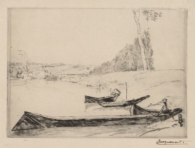 Små fergebåter på bredden av Seinen, ca. 1858. av Felix Bracquemond