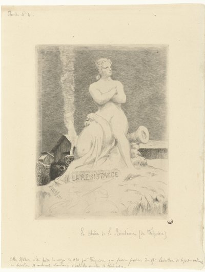 Statue La Résistance (motstand) av Alexandre Falguière og soldater under beleiringen av Paris La motstand Siège de Paris en 1870 (serietittel) av Felix Bracquemond