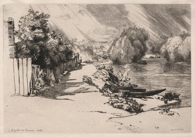 Seinen ved Bas-Meudon med Seguin- og Mottiaux-øyene, 1868. av Felix Bracquemond