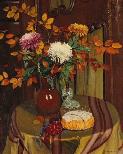 Krysantemum og høstblad; Krysantemum og høstløv, 1922 av Felix Edouard Vallotton