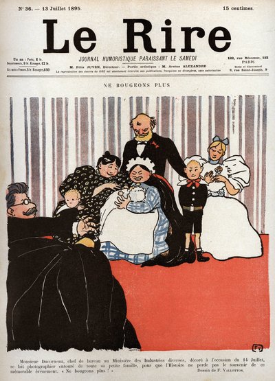 Forside av avisen "" Le Rire"", nr. 36, 13. juli 1895: "" La oss ikke flytte lenger" av Felix Edouard Vallotton