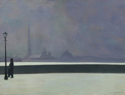 Newa, lyståken (La Néva, brume légère). 1913 av Felix Edouard Vallotton