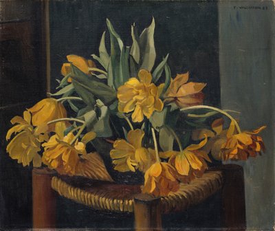 Doble gule tulipaner på kurvstol, 1923 av Felix Edouard Vallotton