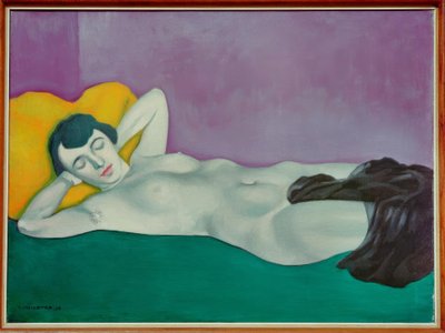 Kvinne sover på grønt teppe av Felix Edouard Vallotton