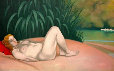 Naken kvinne sover ved vannet av Felix Edouard Vallotton
