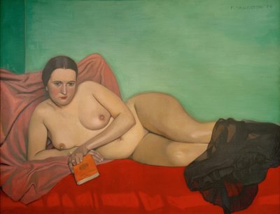 Naken kvinne holder en bok av Felix Edouard Vallotton
