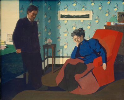 Rød lenestol interiør og figurer av Felix Edouard Vallotton